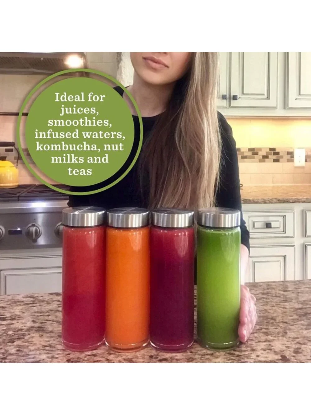 16oz Wide Mouth Glass Juice Bottles with Stainless Steel Lids - Eco-Friendly